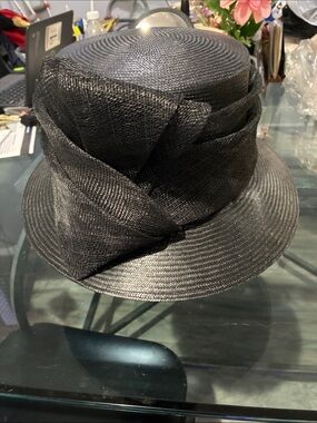 Neiman Marcus Black Women's Dress Hat with Draped Bow